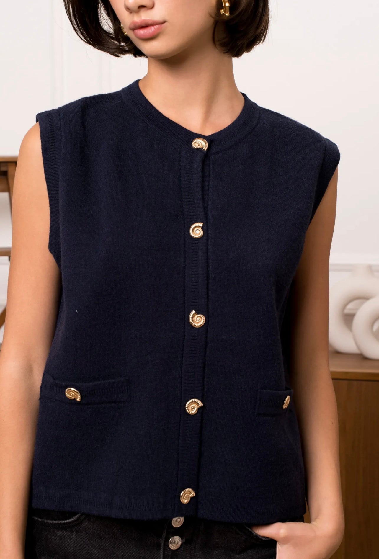 Navy Waistcoat With Statement Buttons