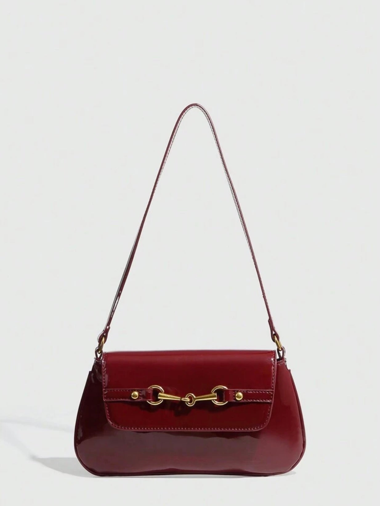 Burgundy Patent Bag With Gold Buckle Detail