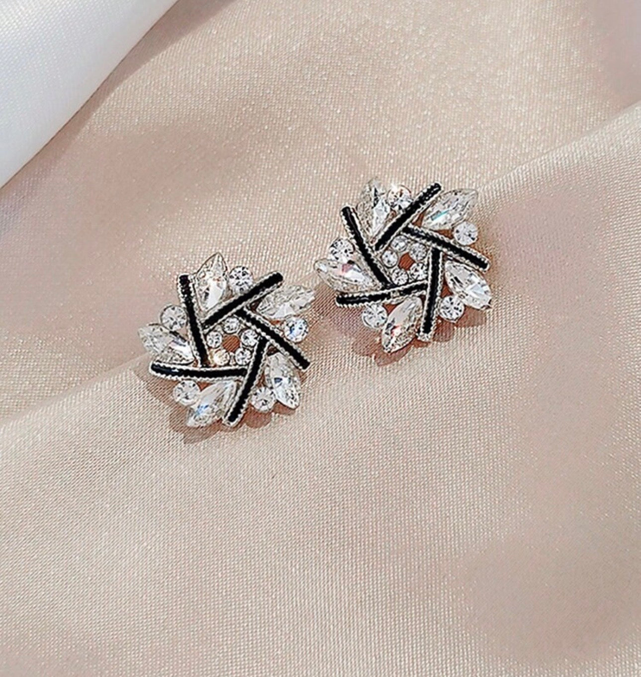 Silver & Black Diamanté Earrings