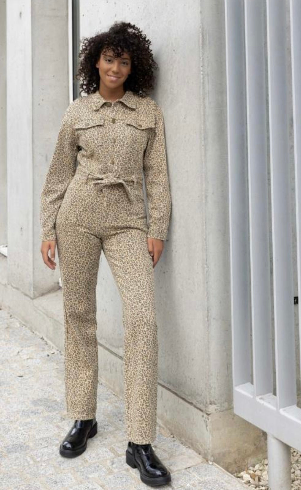 Tess Leopard Print Denim Jumpsuit