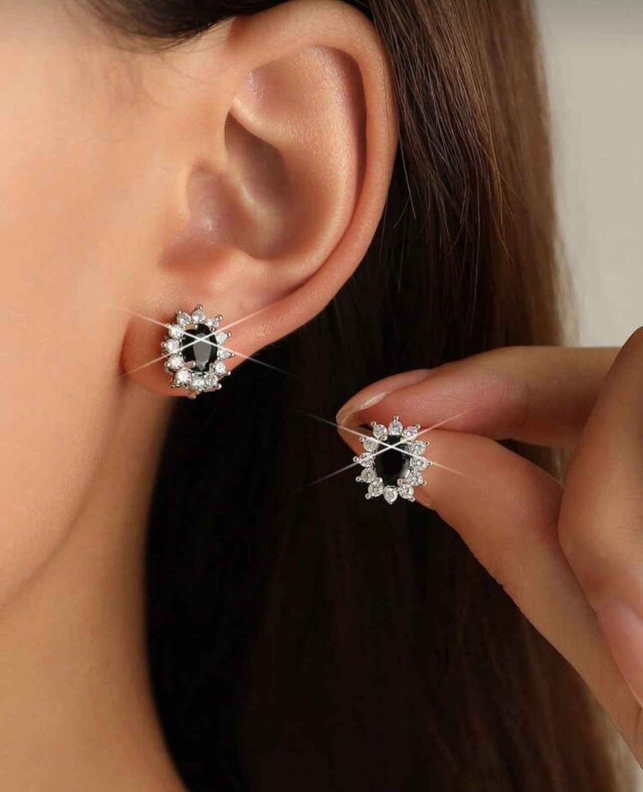 Black Diamanté Stud Earring