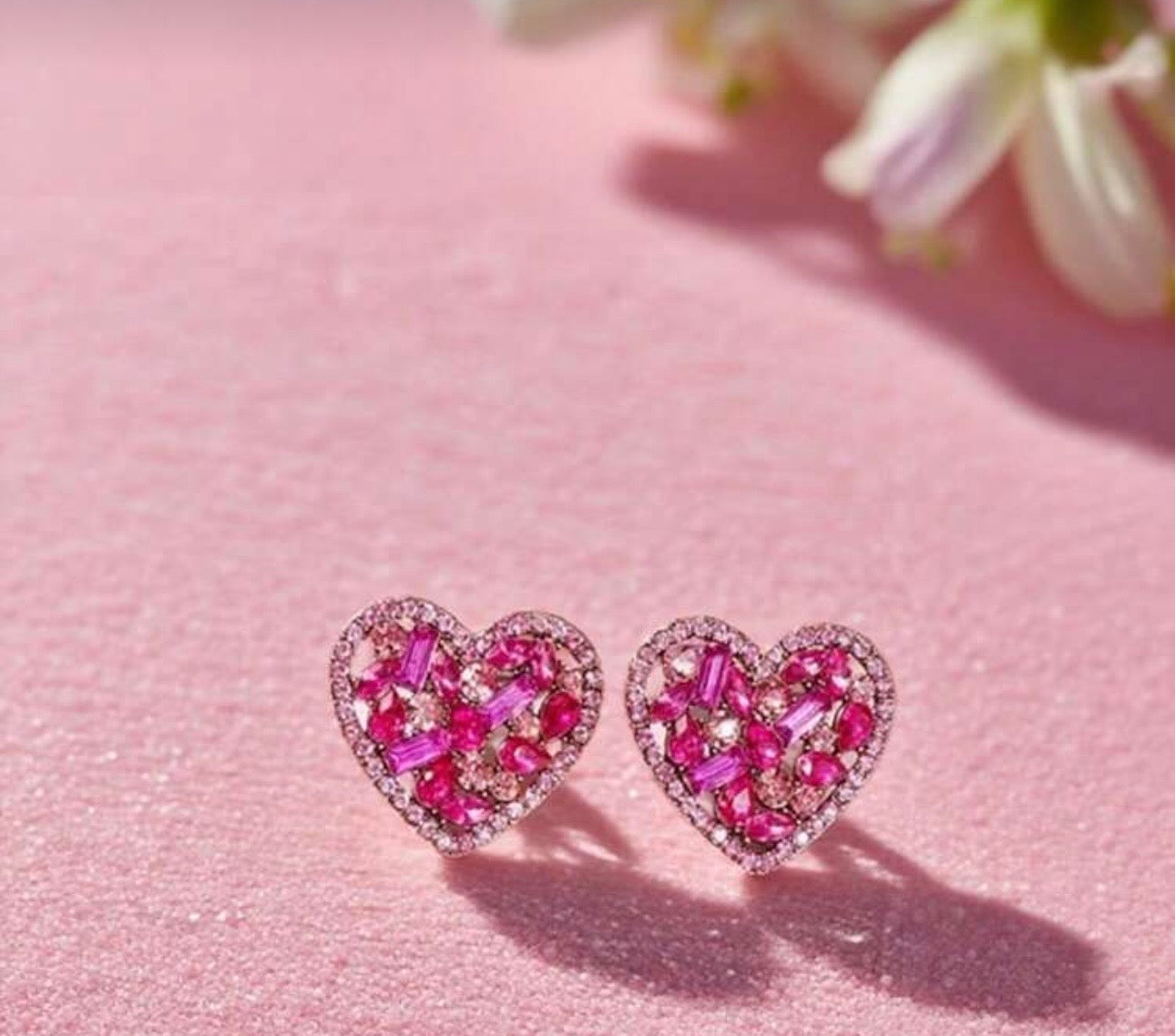Oversized Pink Diamanté Heart Earrings