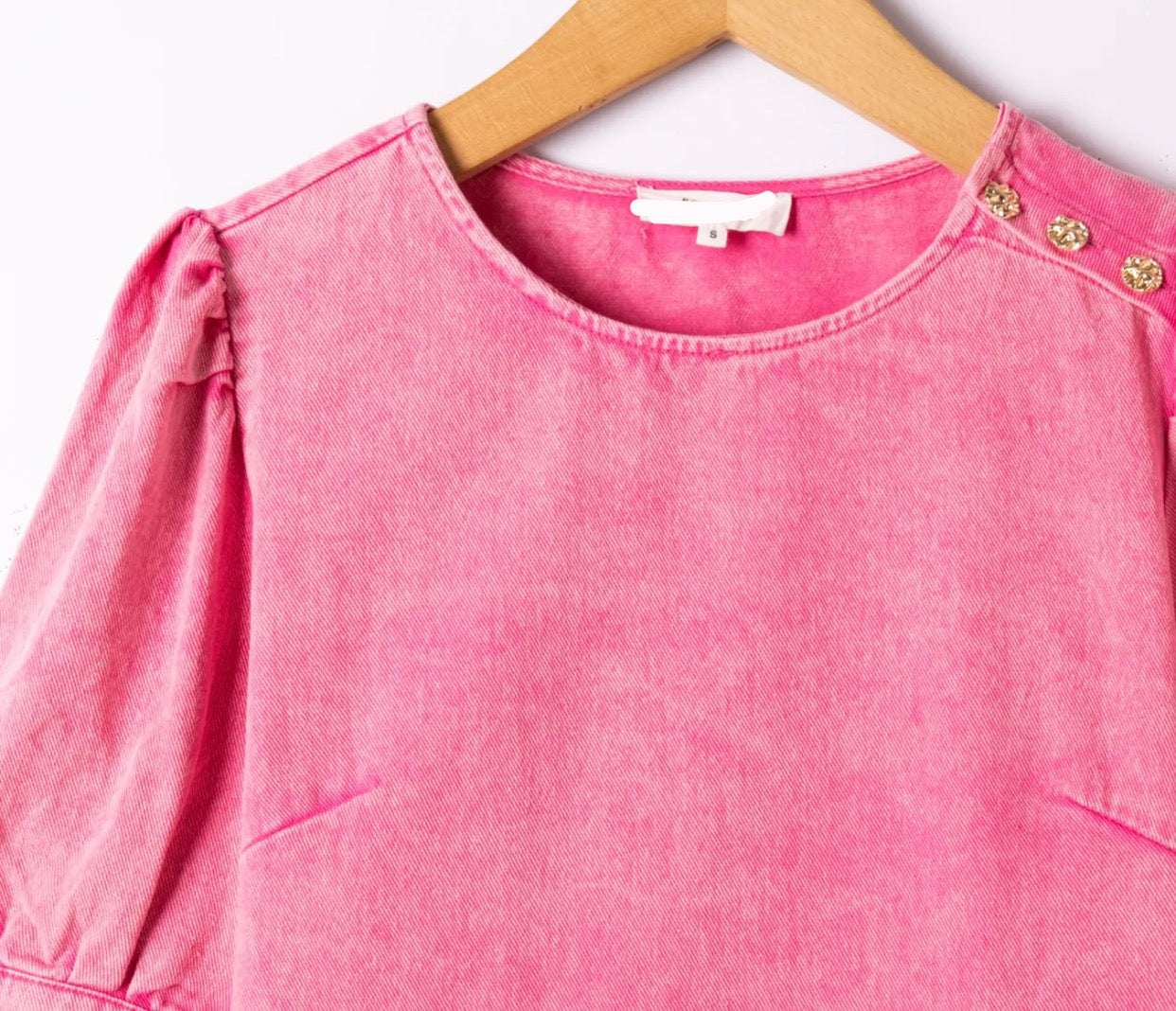 Fushia Denim Dress With Gold Button Detail