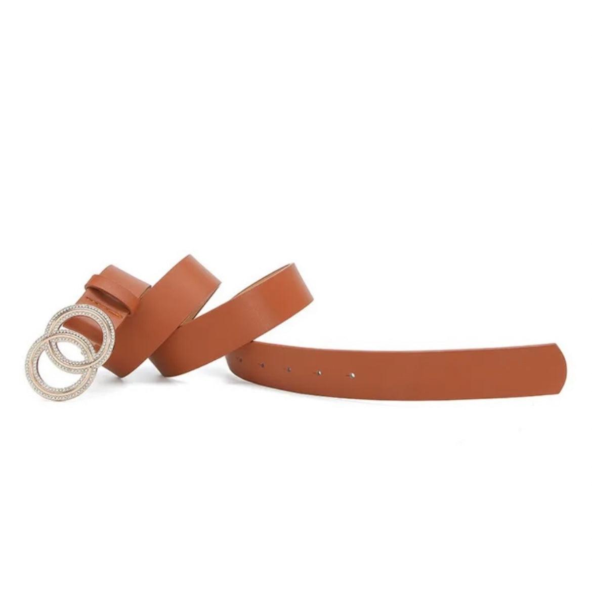 Gold Diamanté Circle Belt Tan