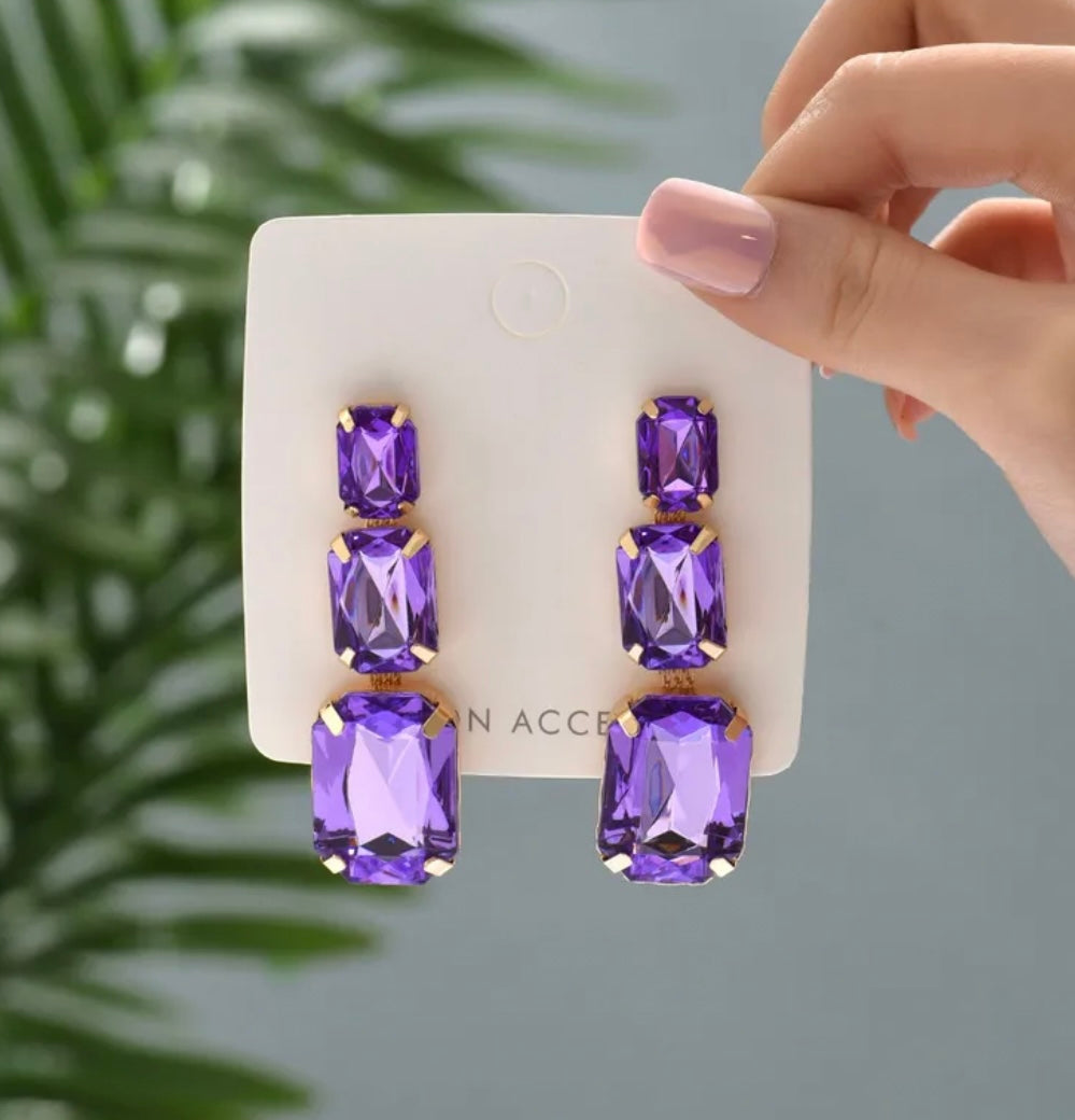 Rhinestone Earrings Purple