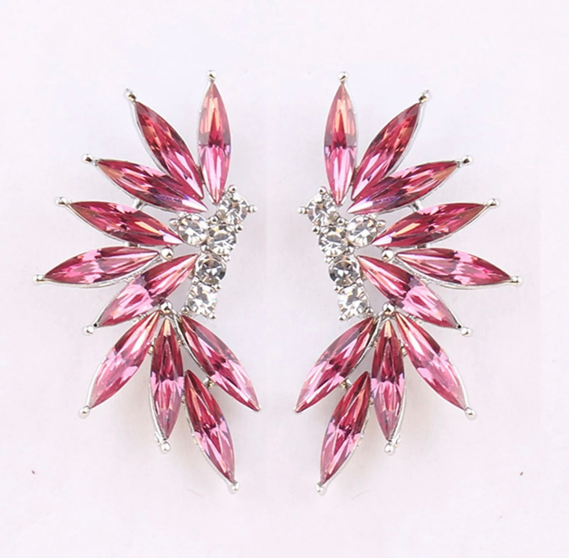 Pink Diamanté Half Moon Earrings