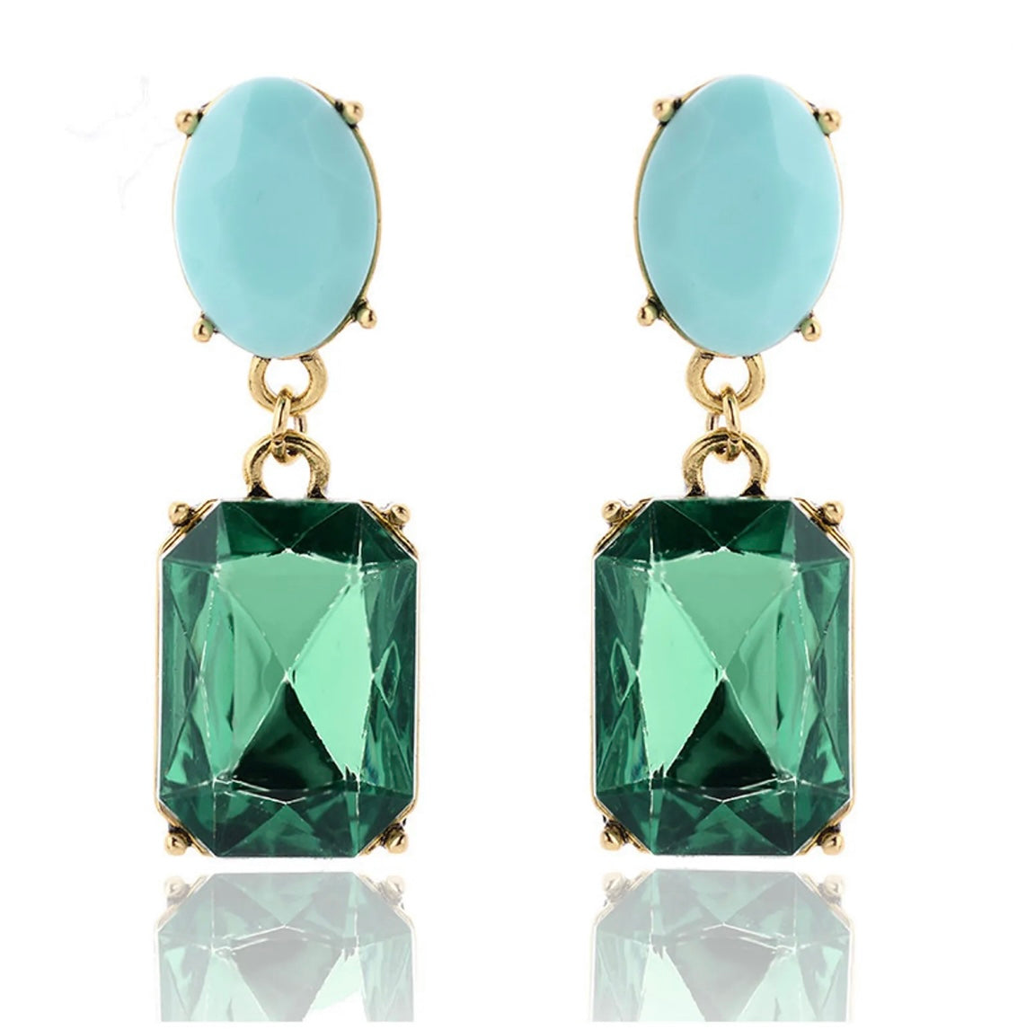 Glam Oval Drop Earrings Green