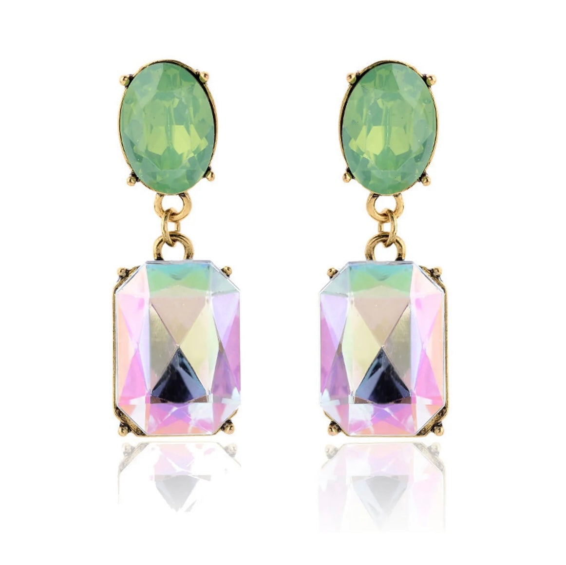 Glam Oval Drop Earring Pink/Green