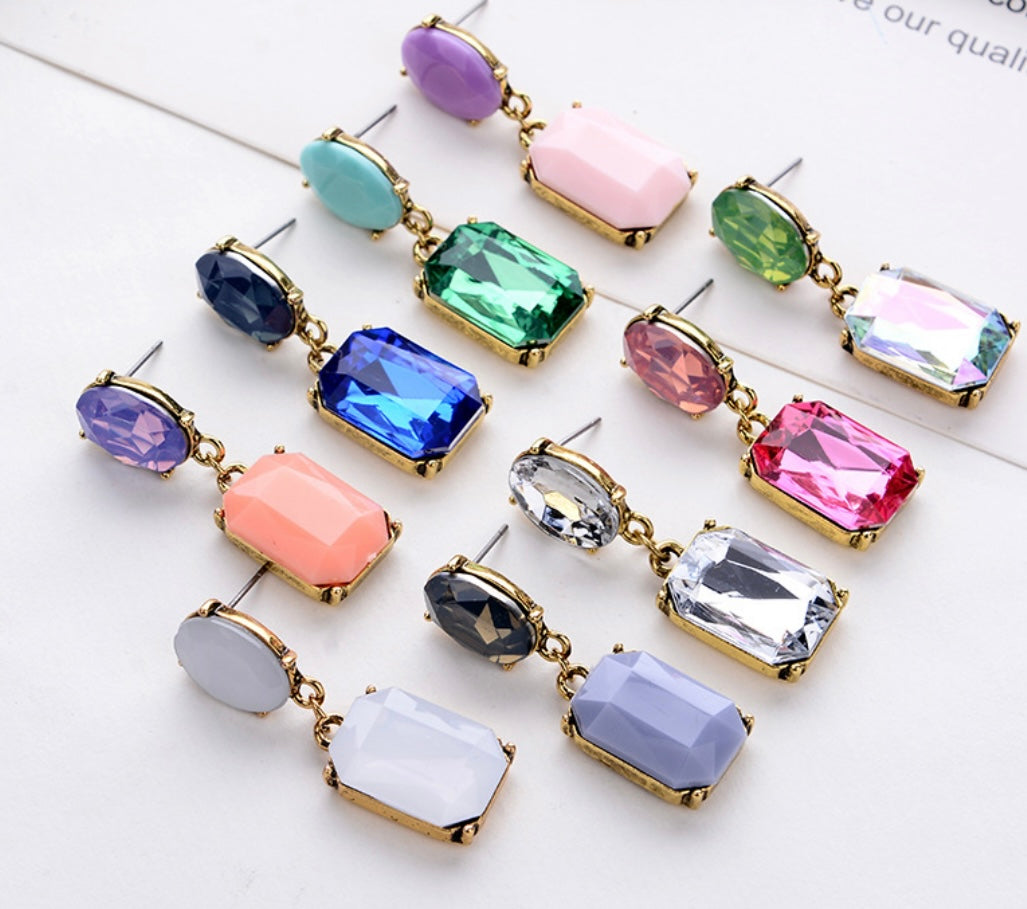 Glam Oval Drop Earrings Green