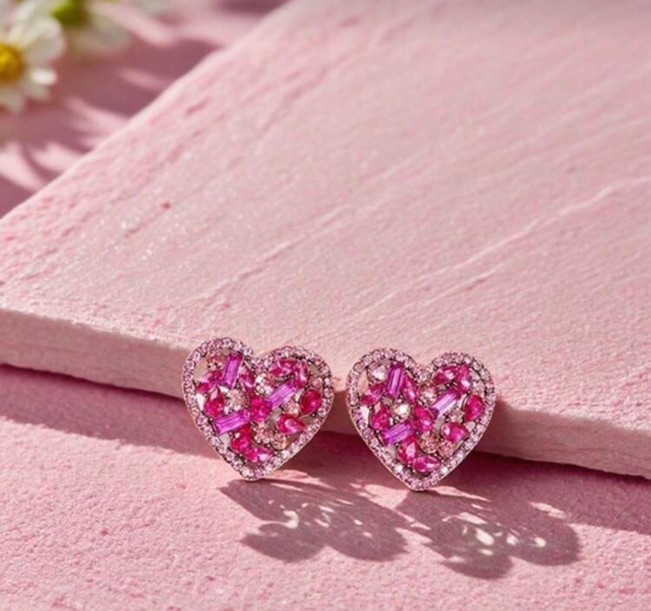 Oversized Pink Diamanté Heart Earrings