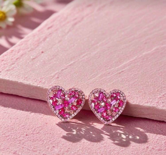 Oversized Pink Diamanté Heart Earrings
