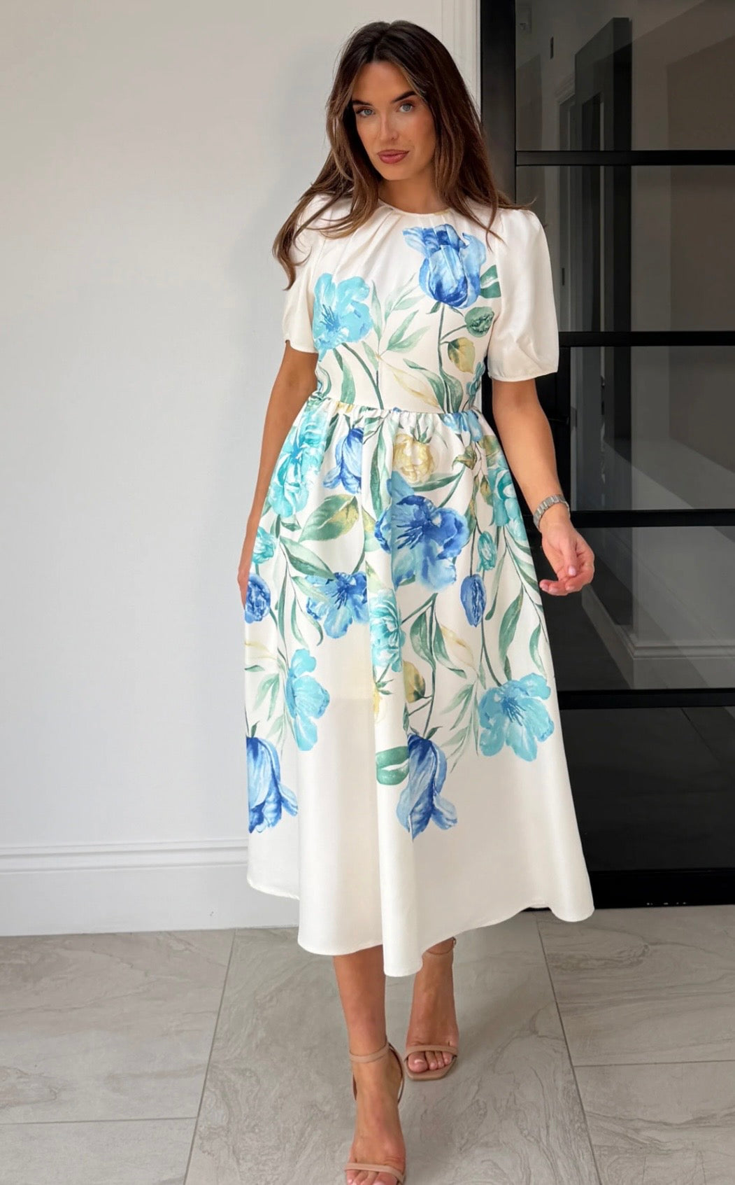 Janet Floral Midi Dress Blue