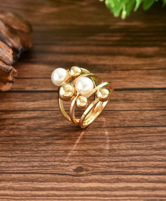 Pearl & Gold Triple Layer Ring