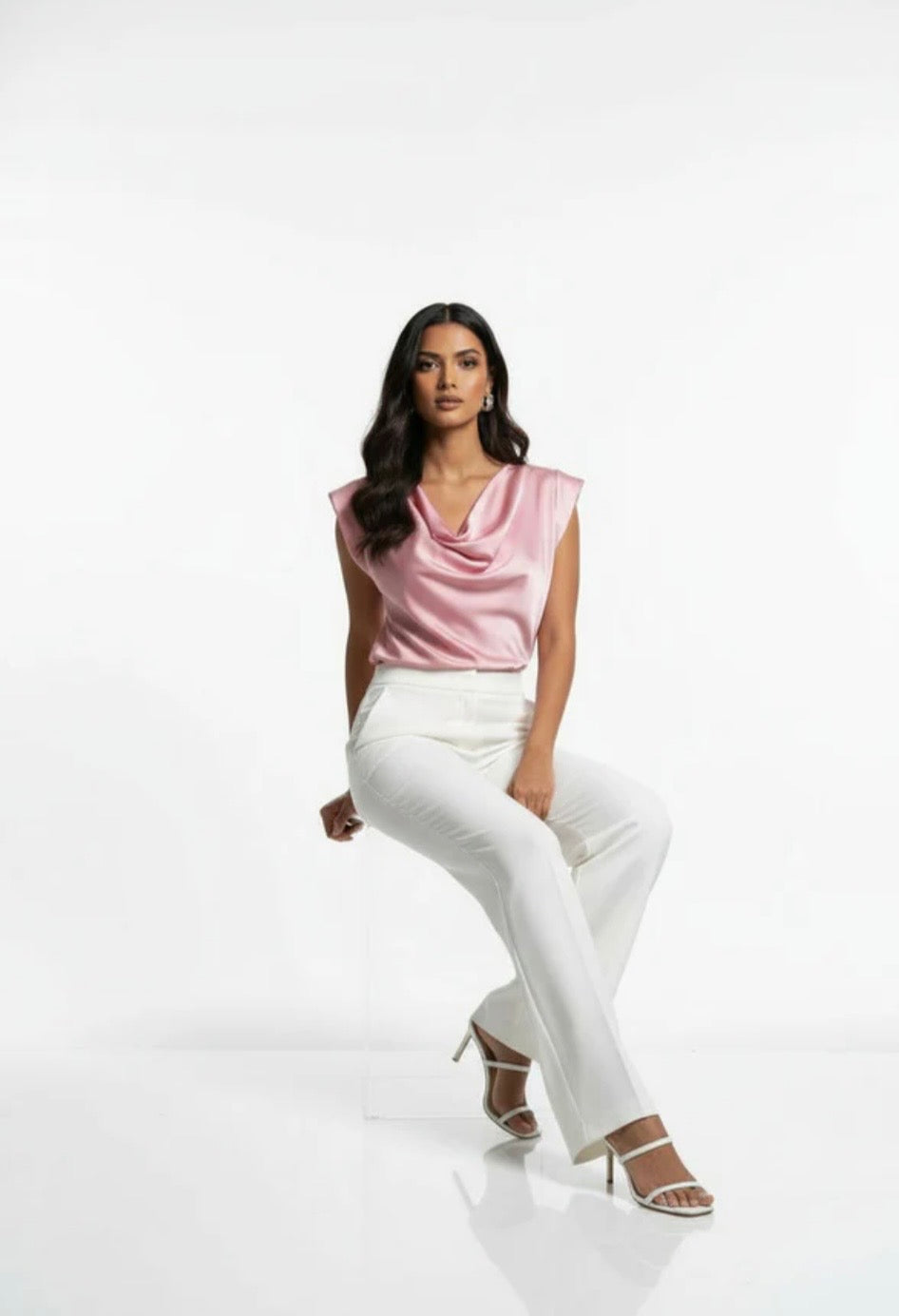 Pink Satin Cowl Neck Top (one size 8-12)