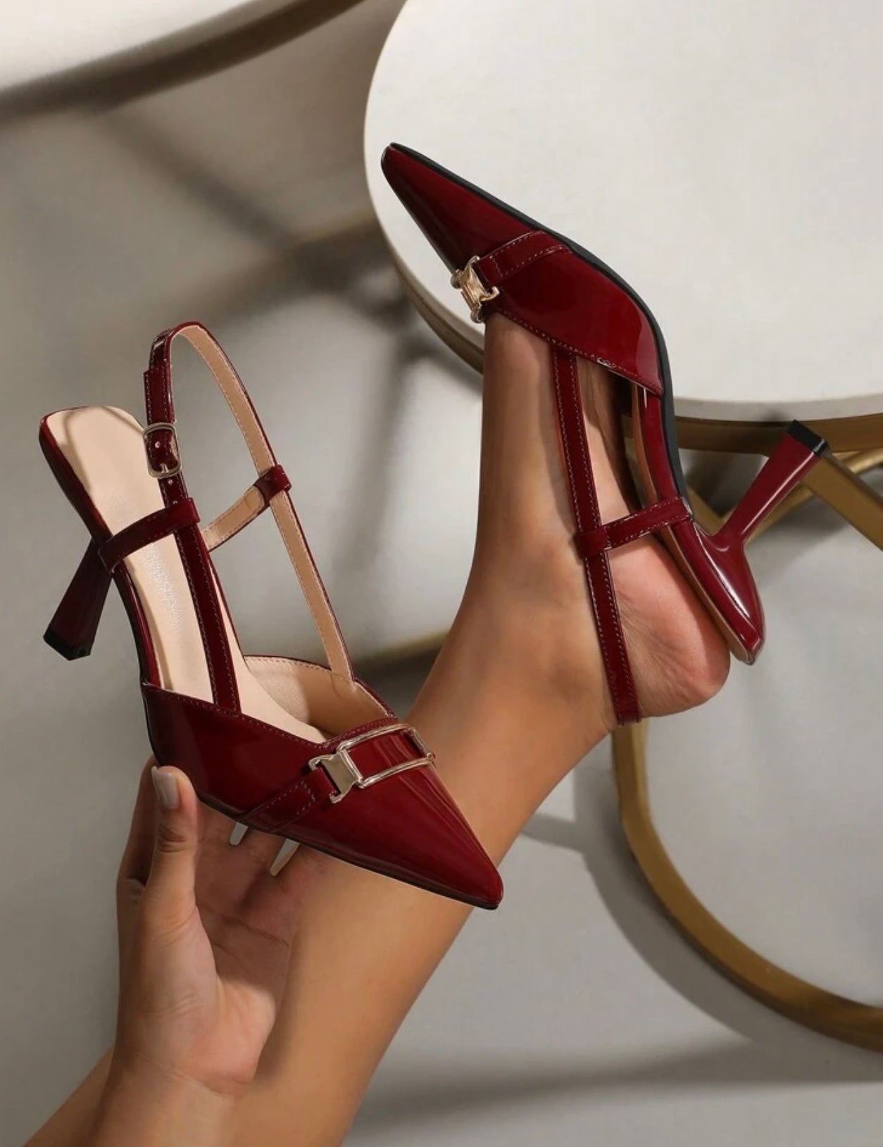 Burgundy Patent Slingback Heels