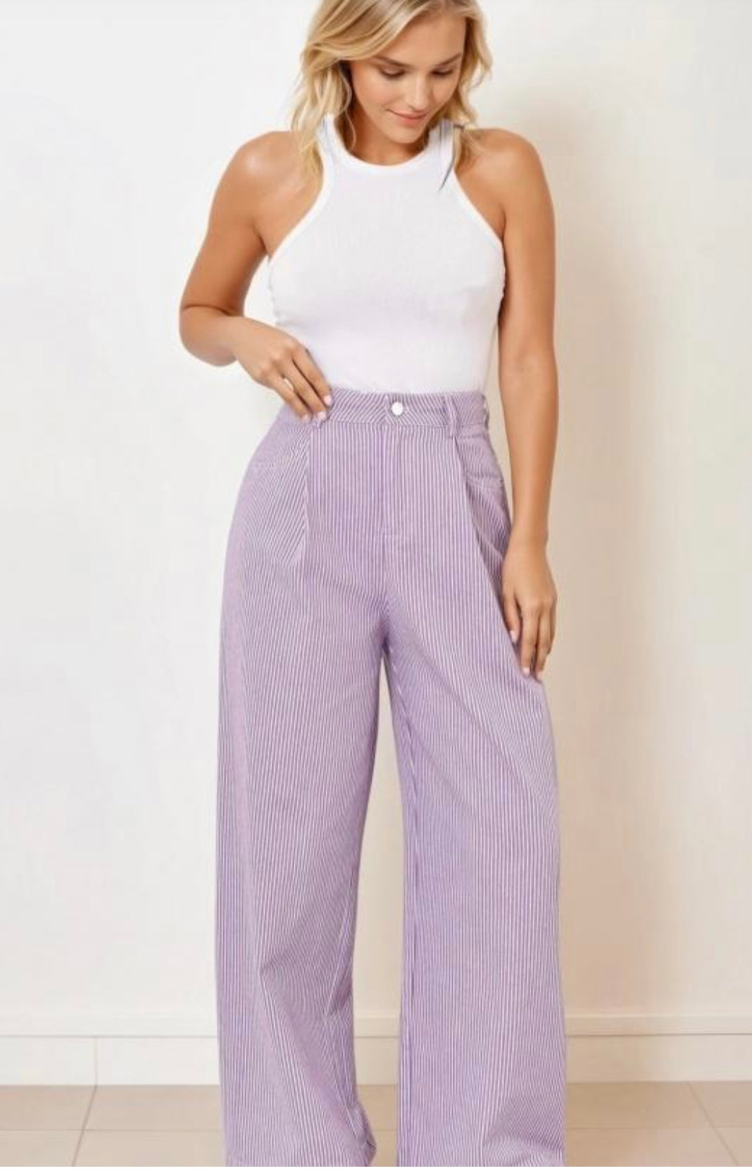 Aimee Lilac & White Striped Wide Leg Jeans (size 8 & 10)