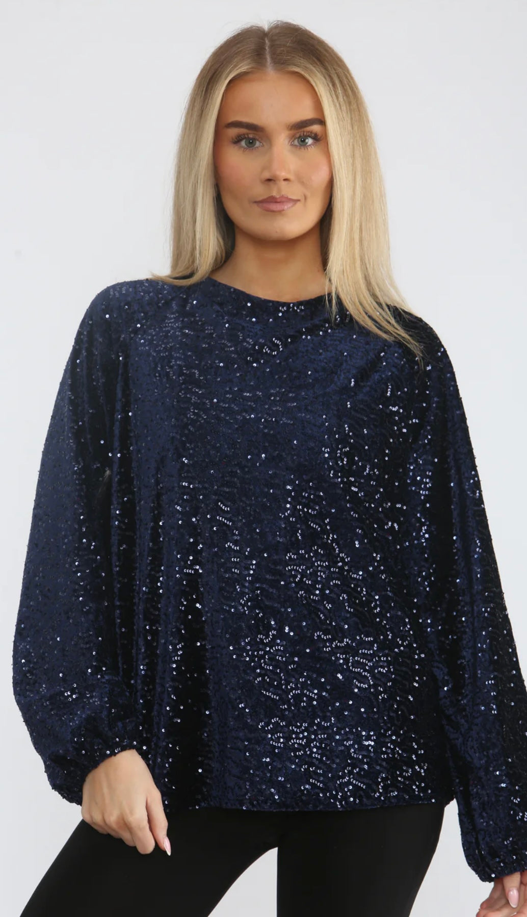 Navy Velvet Sequin Top With Bow Detail Back