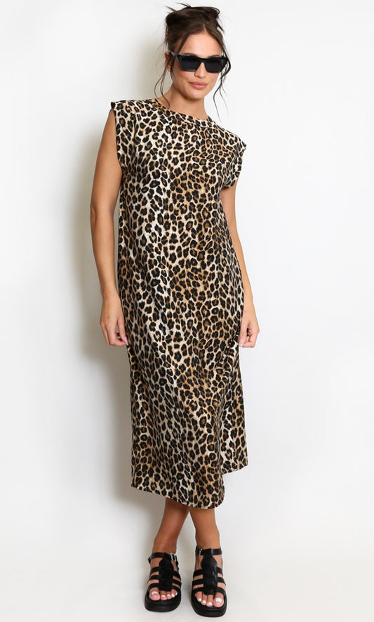 Tia Leopard Print Sleeveless Smock Dress