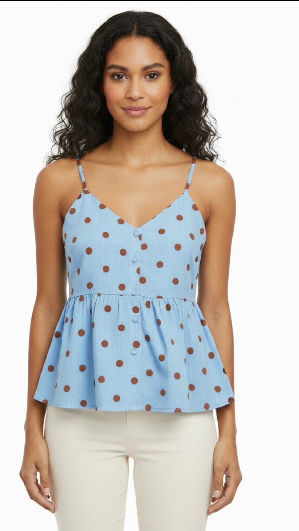 Blue & Brown Polka Dot Top