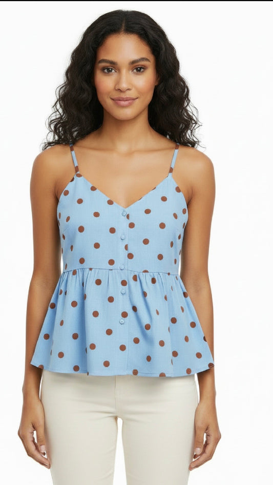 Blue & Brown Polka Dot Top