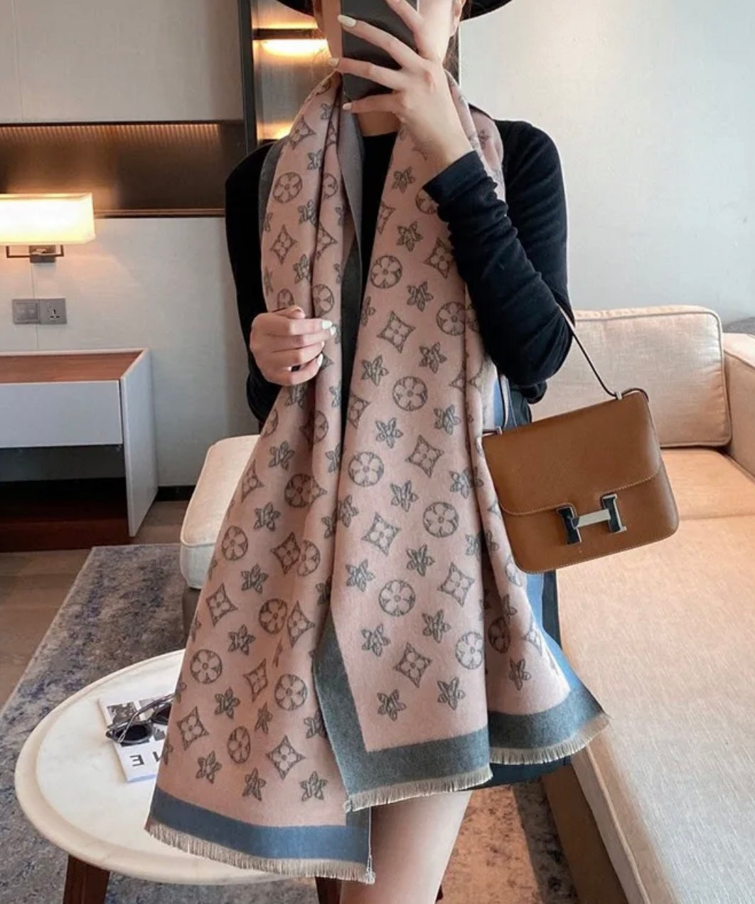 Pink, Grey & Blue Monogram Scarf