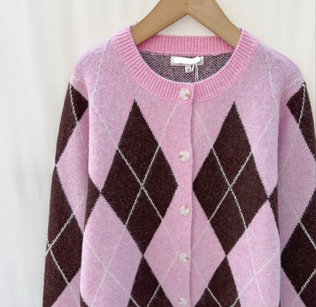 Sofia Pink Argyle Cardigan