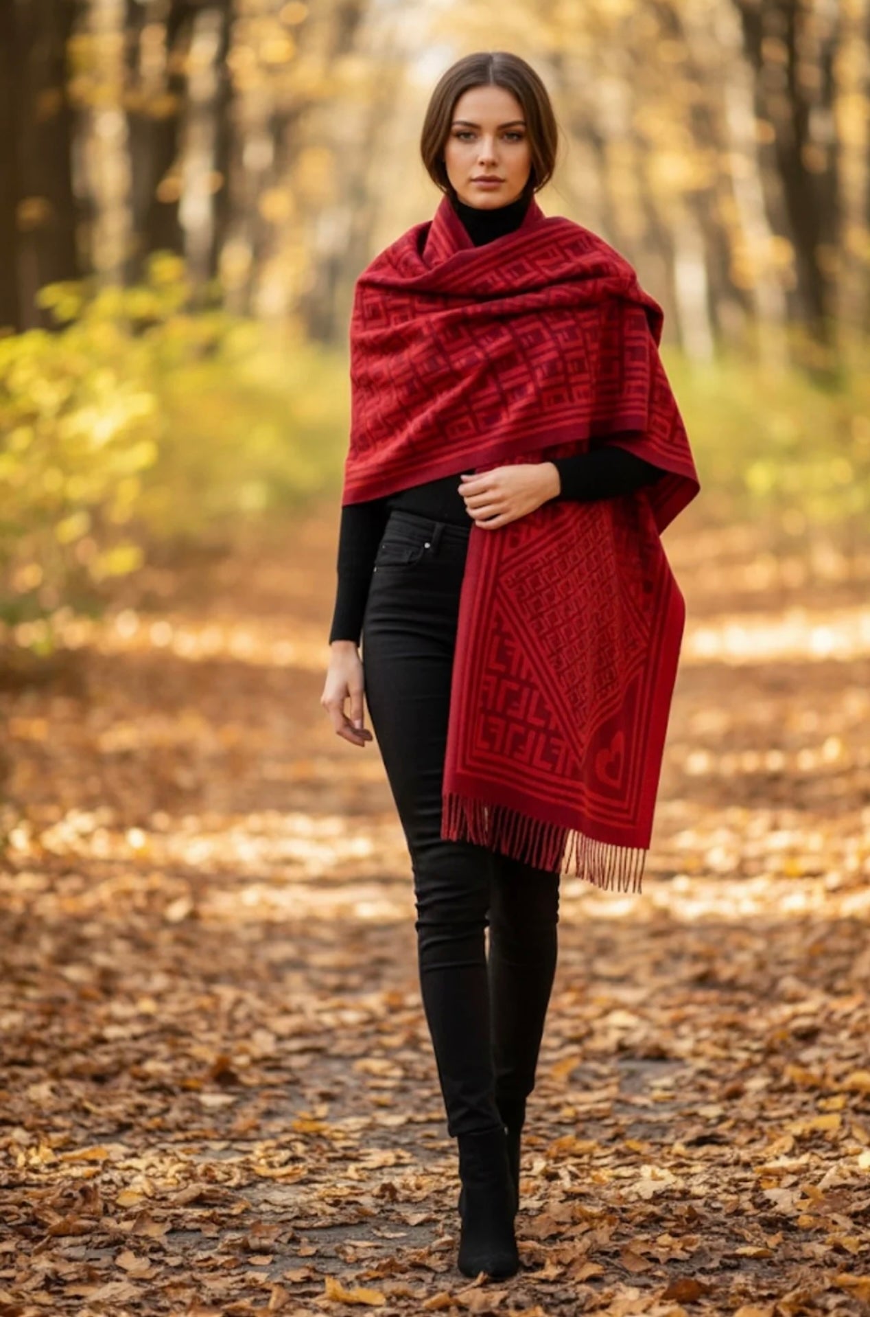 Burgundy Monogram Print Scarf