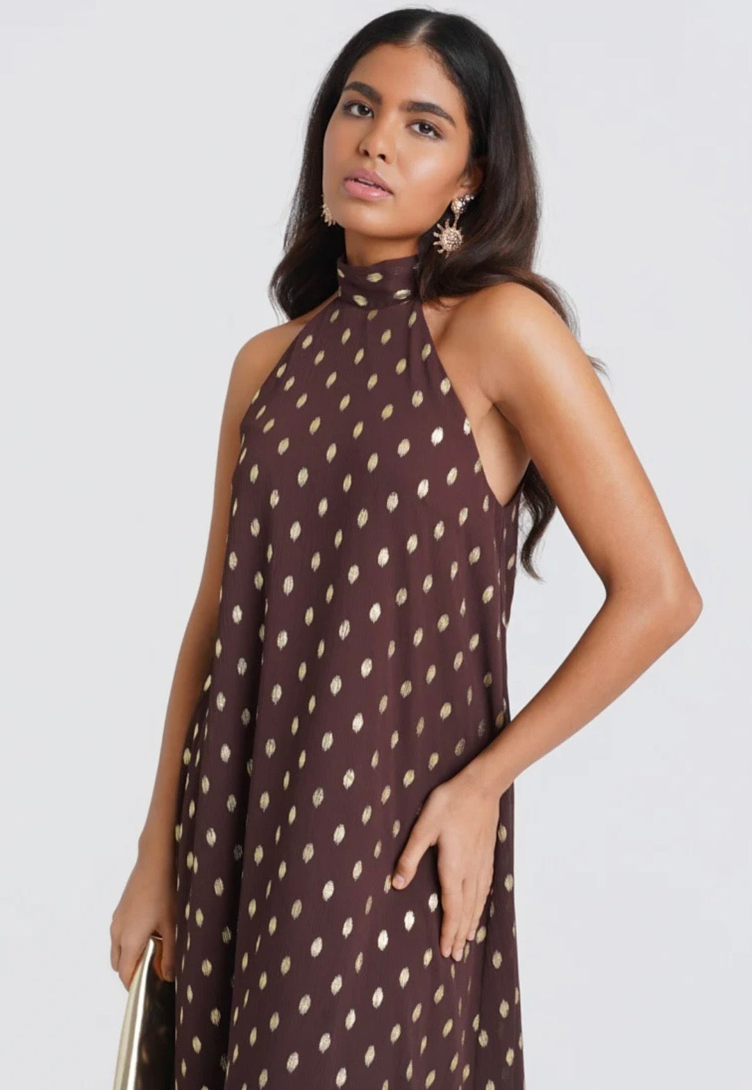 Gianna Brown & Gold Halter Neck Dress