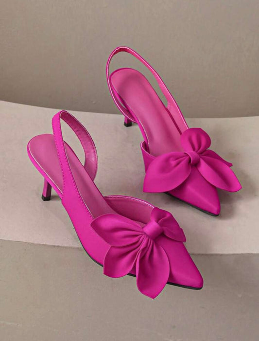 Victoria Fushia Bow Detail Slingback Heels