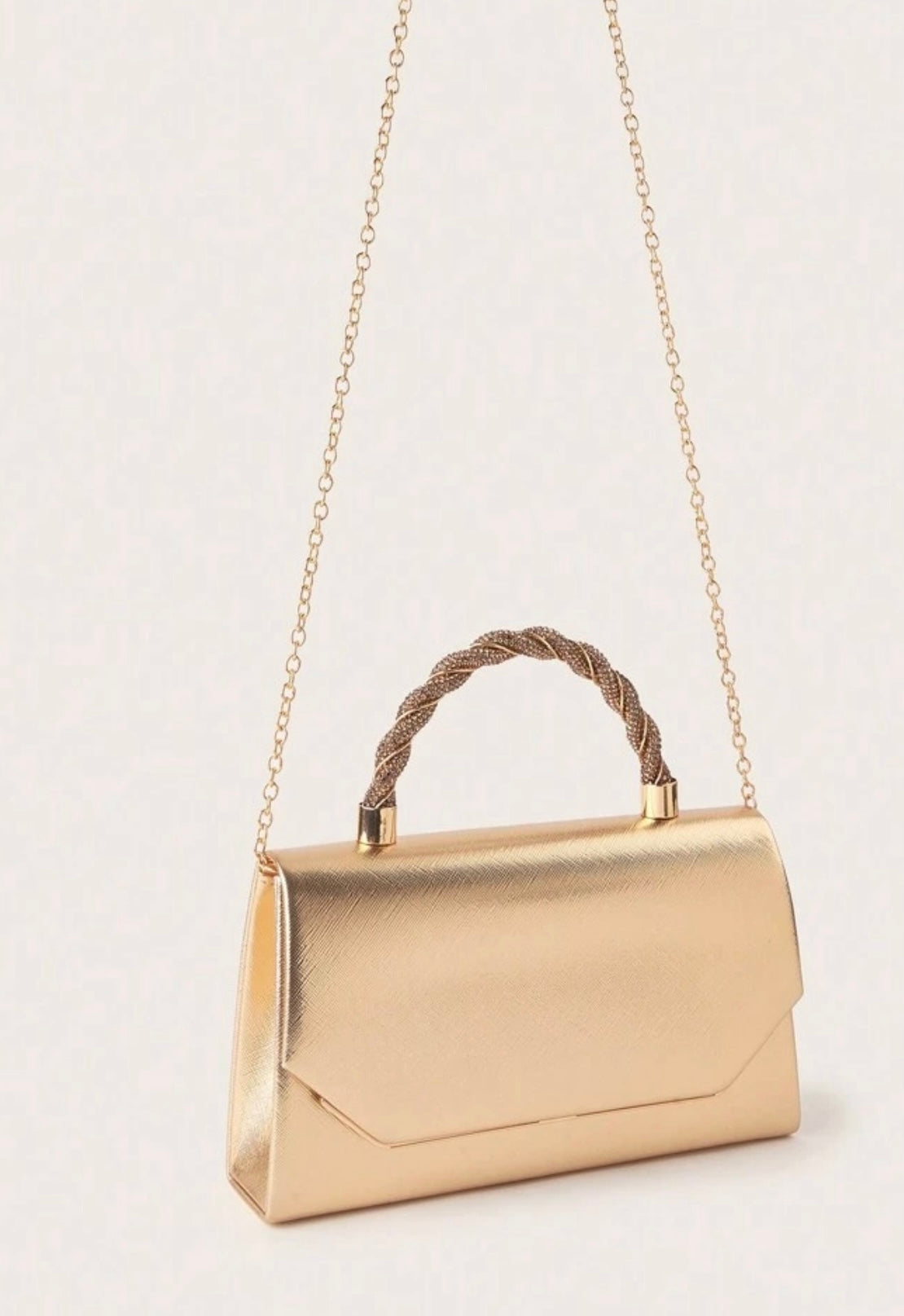 Gold Metallic Handbag With Diamanté Handle