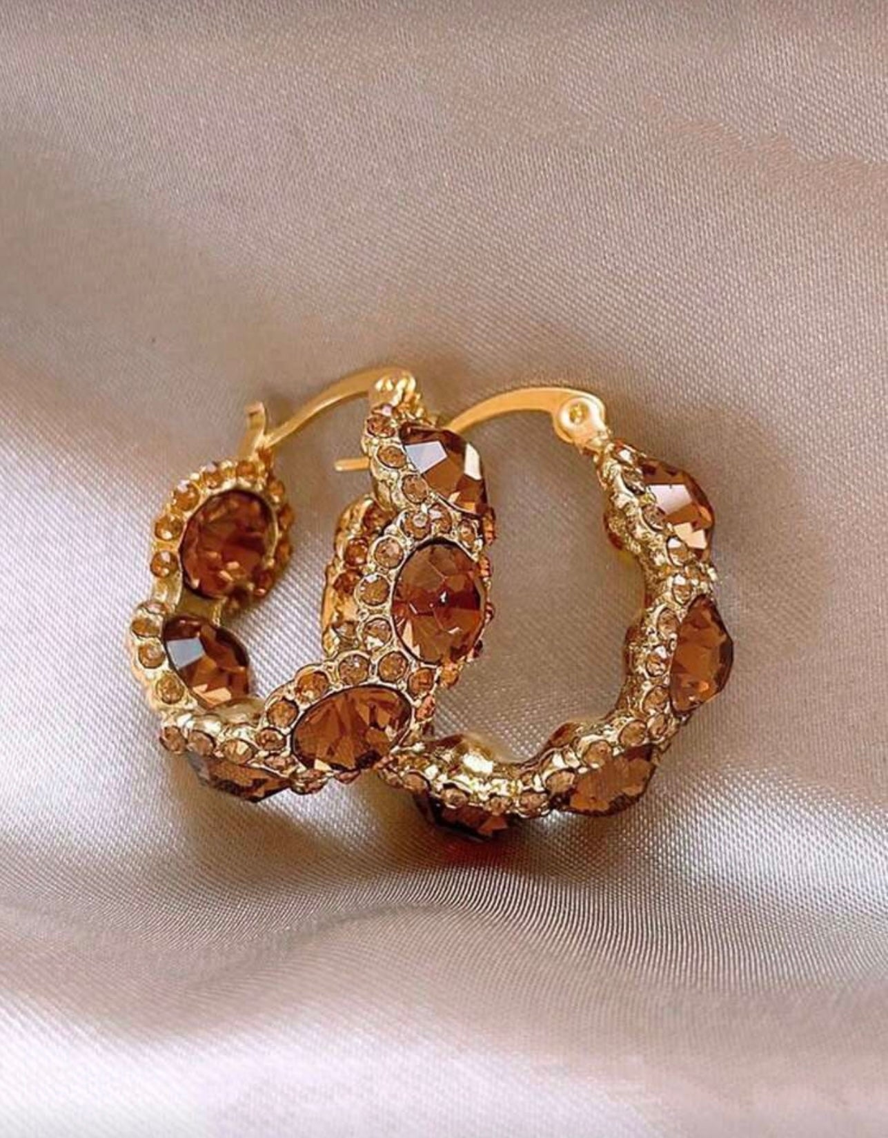 Brown Diamanté Jewel Hoops