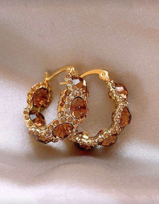 Brown Diamanté Jewel Hoops