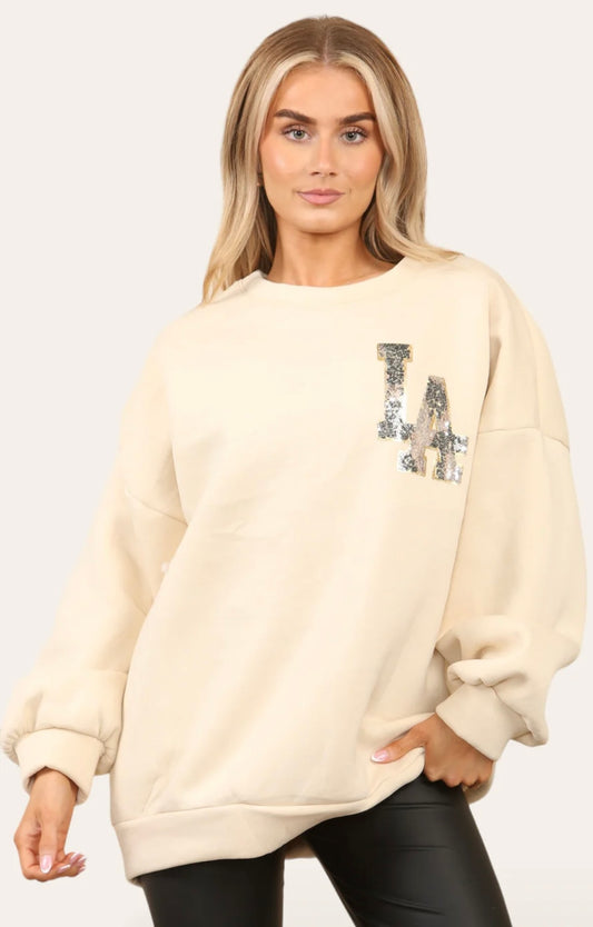 Gracie Sequin Sweatshirt Cream