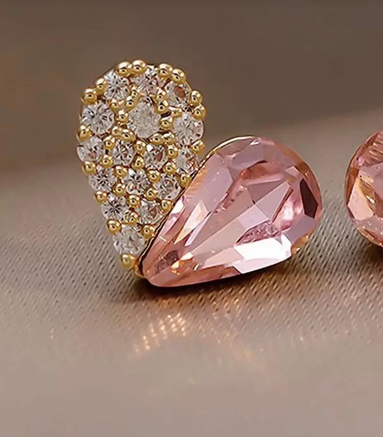 Pink Diamanté Heart Earrings