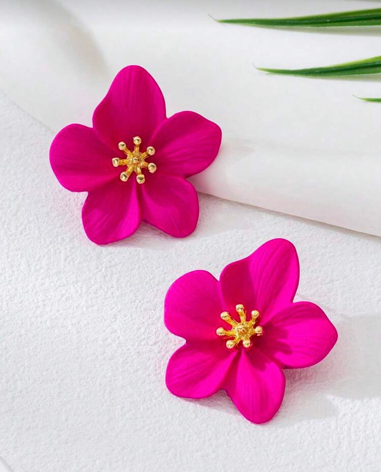 Fushia Pink Flower Earrings