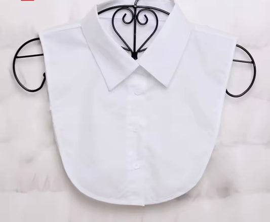 #28 White Plain V Neck False Collar