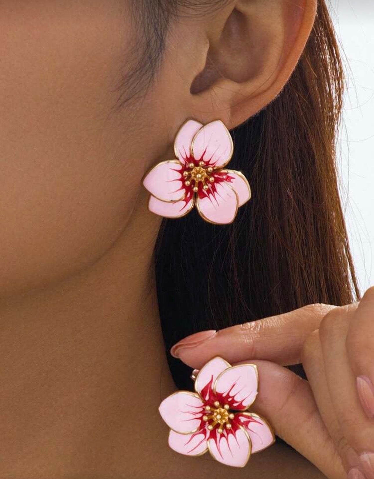 Pink & Gold Floral Earrings