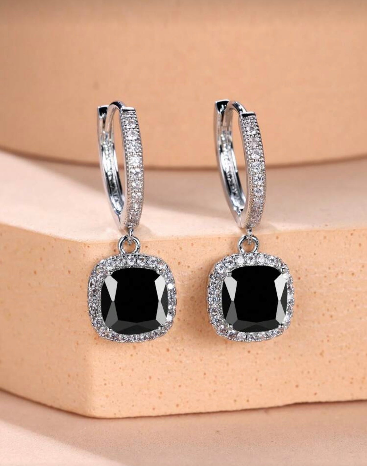 Silver & Black Diamanté Drop Earrings