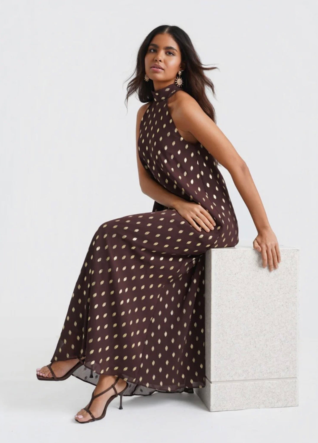 Gianna Brown & Gold Halter Neck Dress