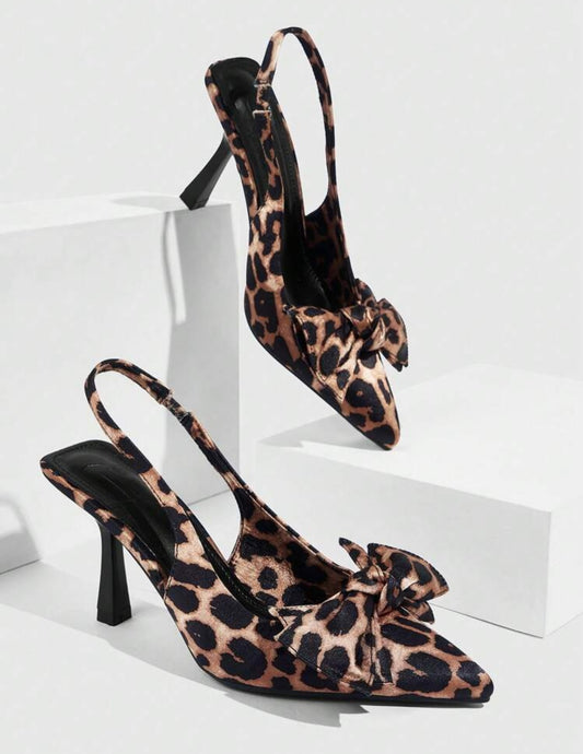 Satin Sheen Leopard Print Slingback Heels