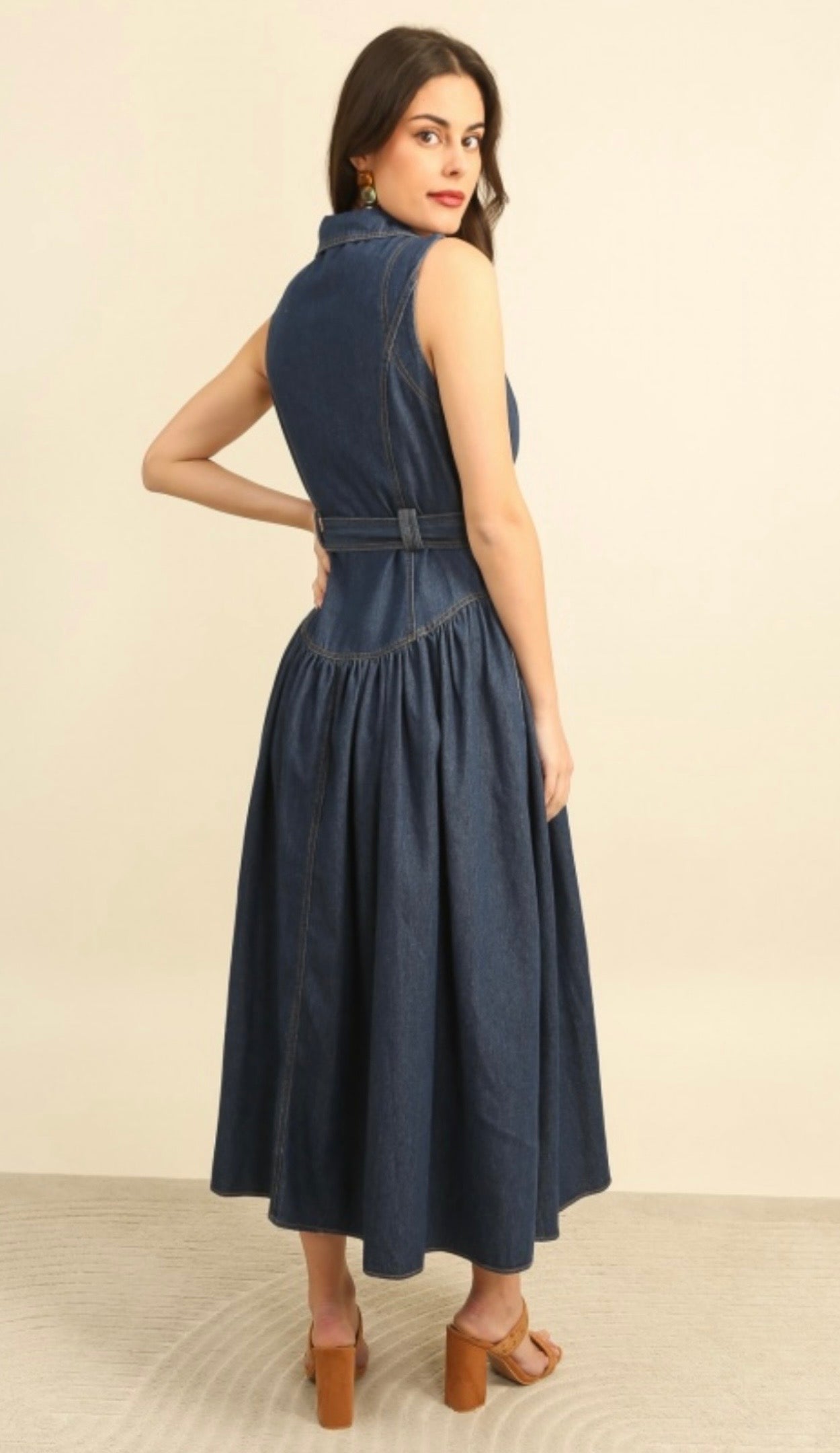 Anna Denim Belted Midi Dress