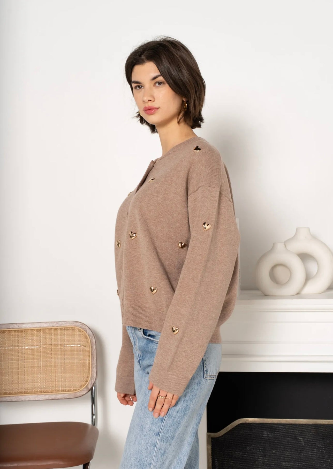 Natasha Taupe Heart Appliqué Detail Cardigan