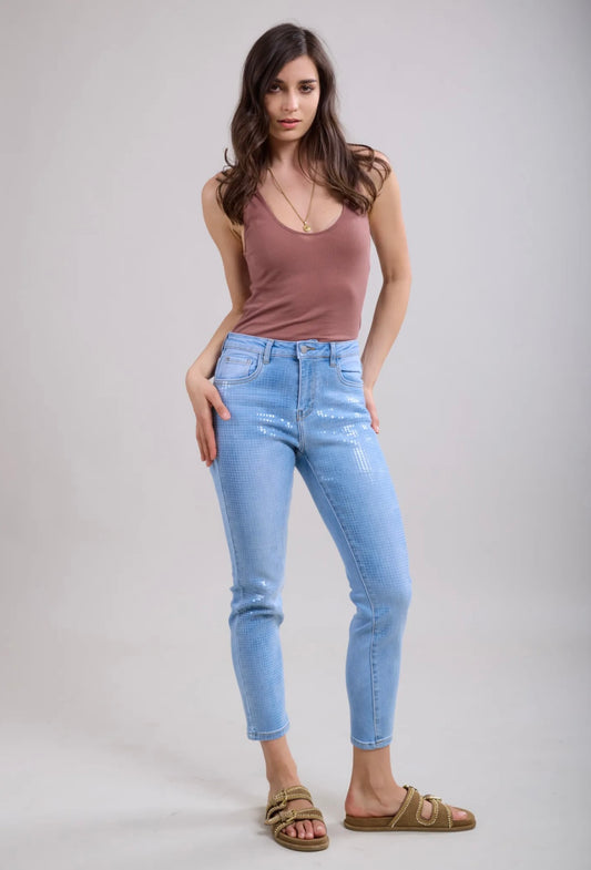 Toxik Lexi Metallic Sequin Jeans Light Blue (size 6,8,10,12)