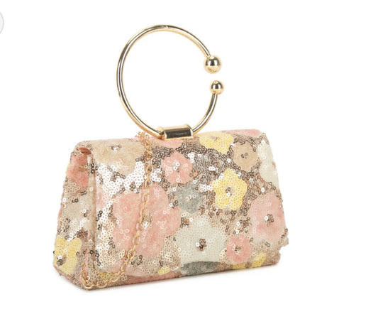 Rose Gold Floral Sequin Handbag