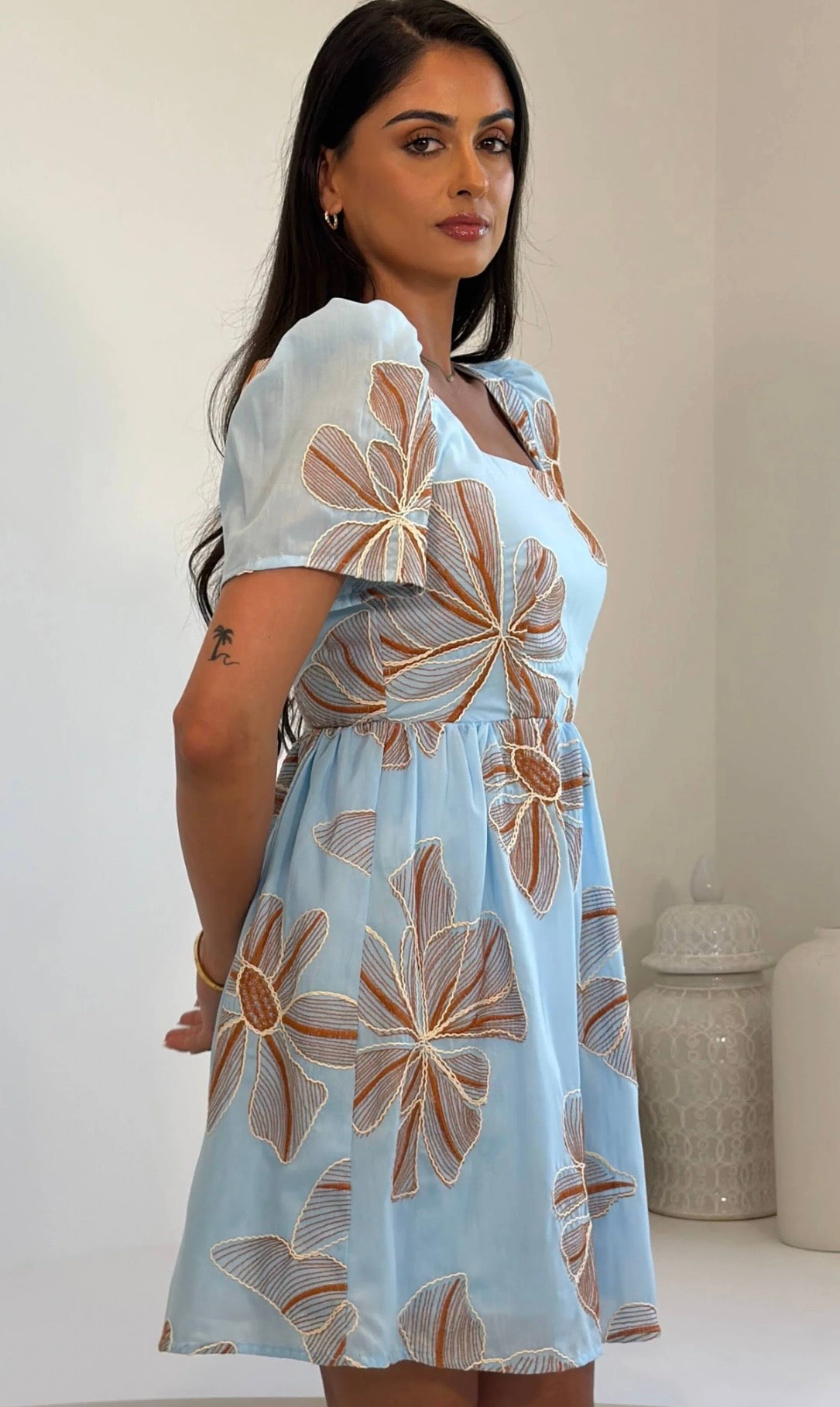 Hallie Blue Square Neck Mini Dress