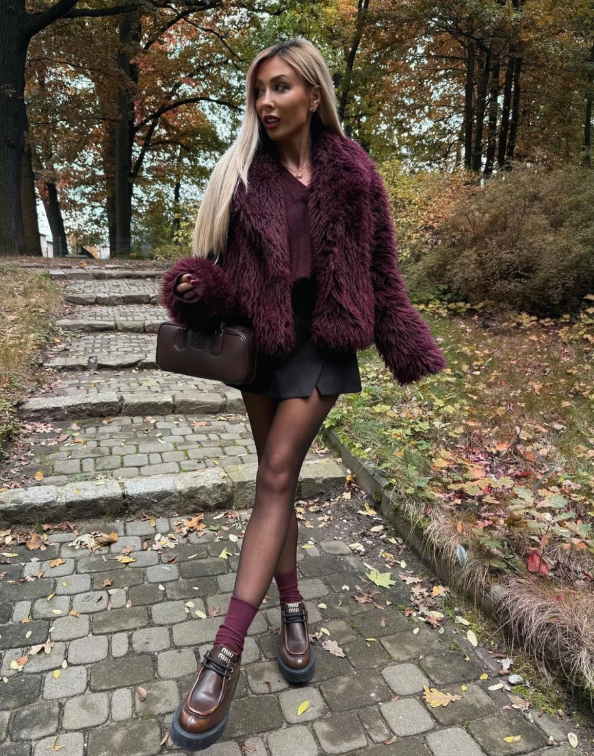 Sasha Burgundy Faux Fur Coat