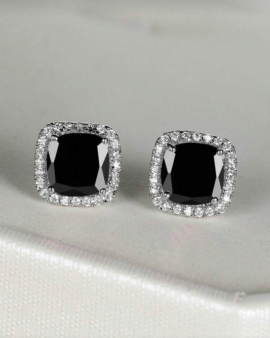 Silver & Black Diamanté Square Earrings