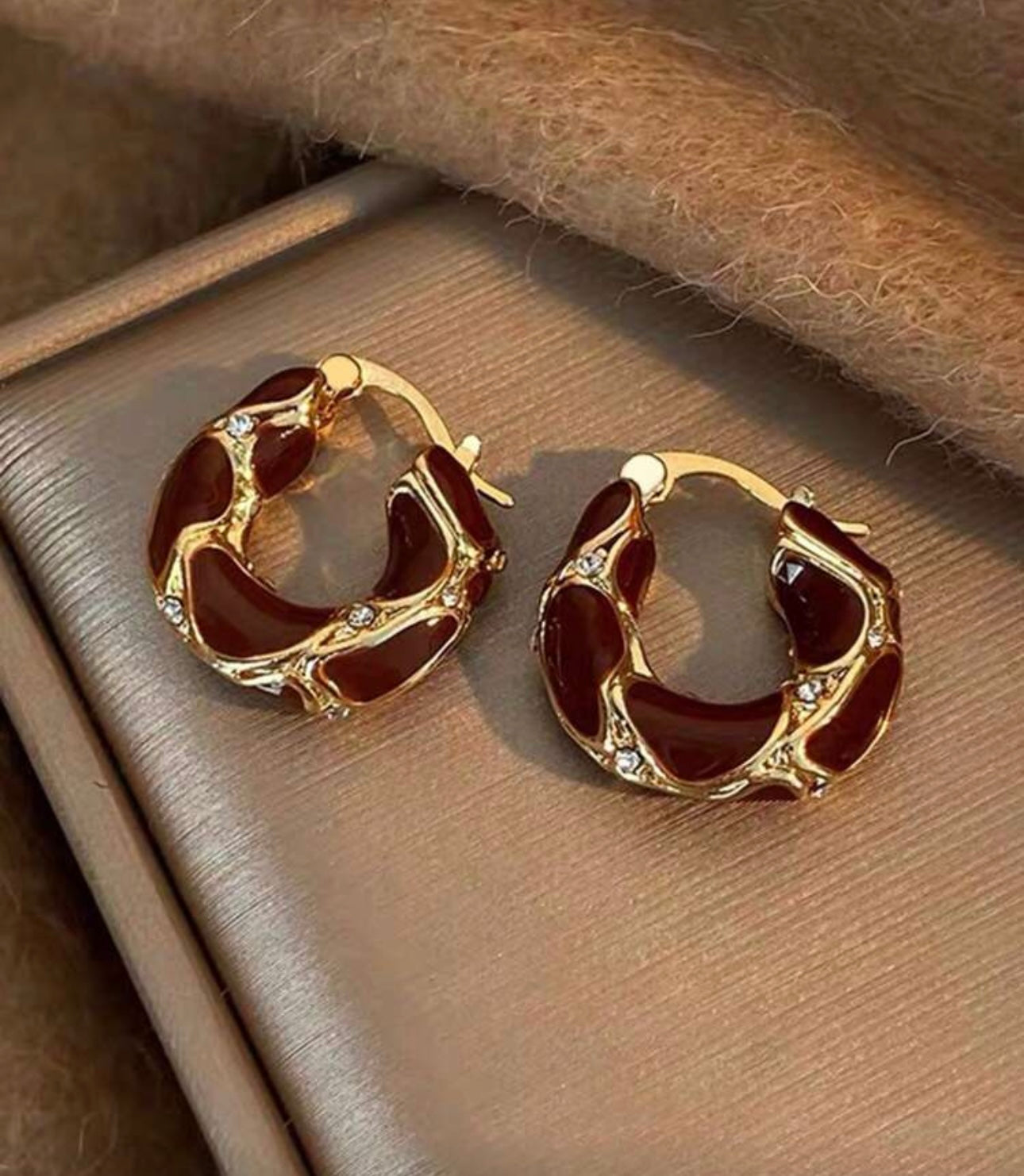 Burgundy & Gold Hoop Earrings
