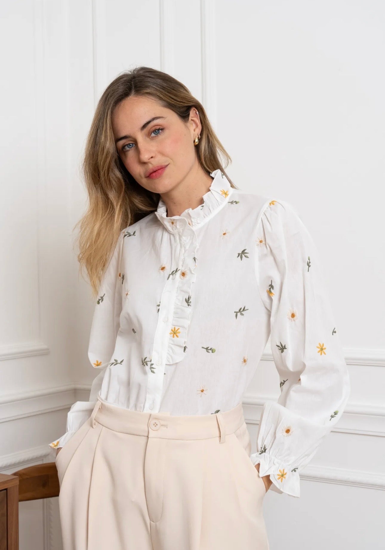 White & Khaki Sunflower Shirt