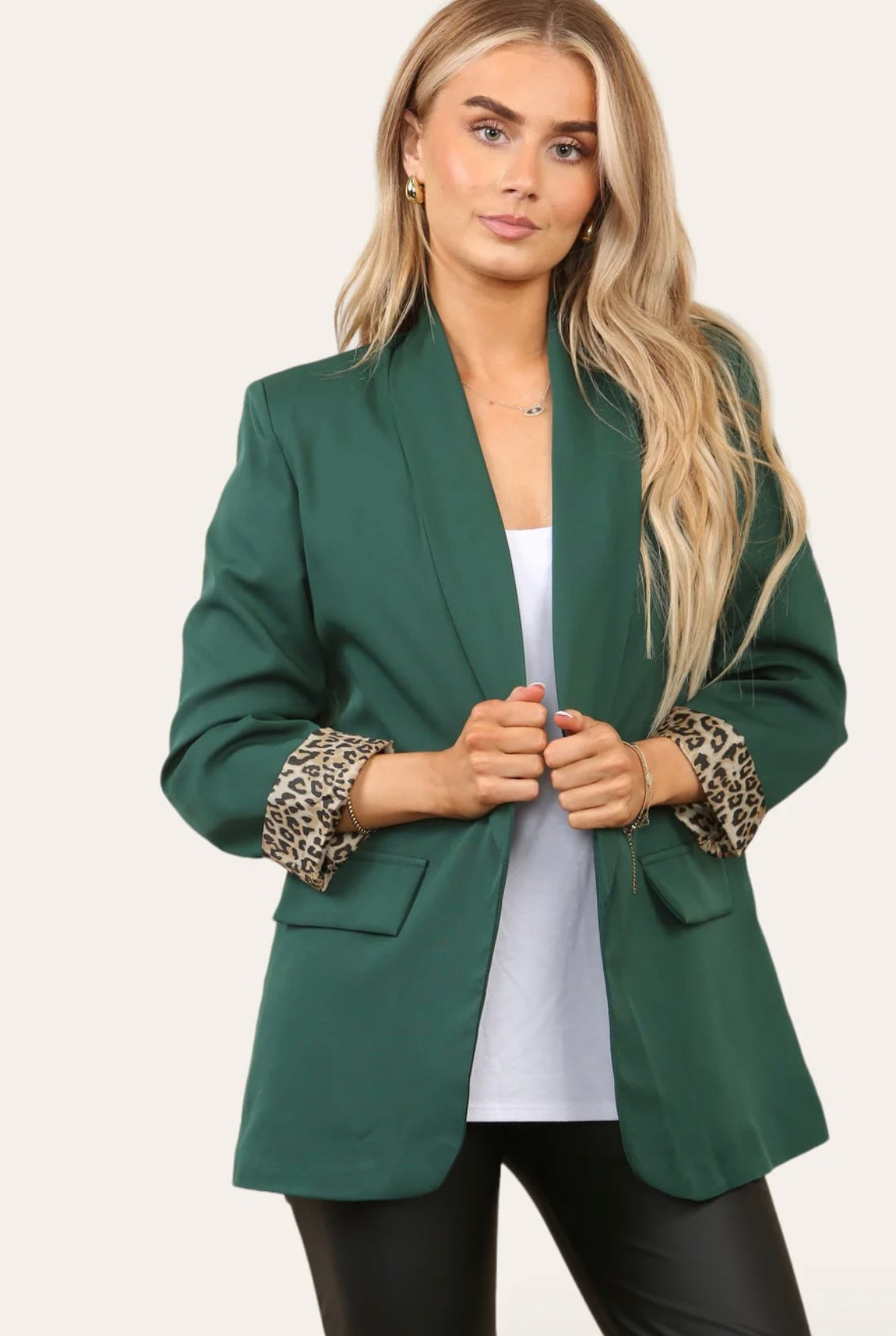 Mila Forest Green Leopard Print Blazer Jacket (size 10/12)